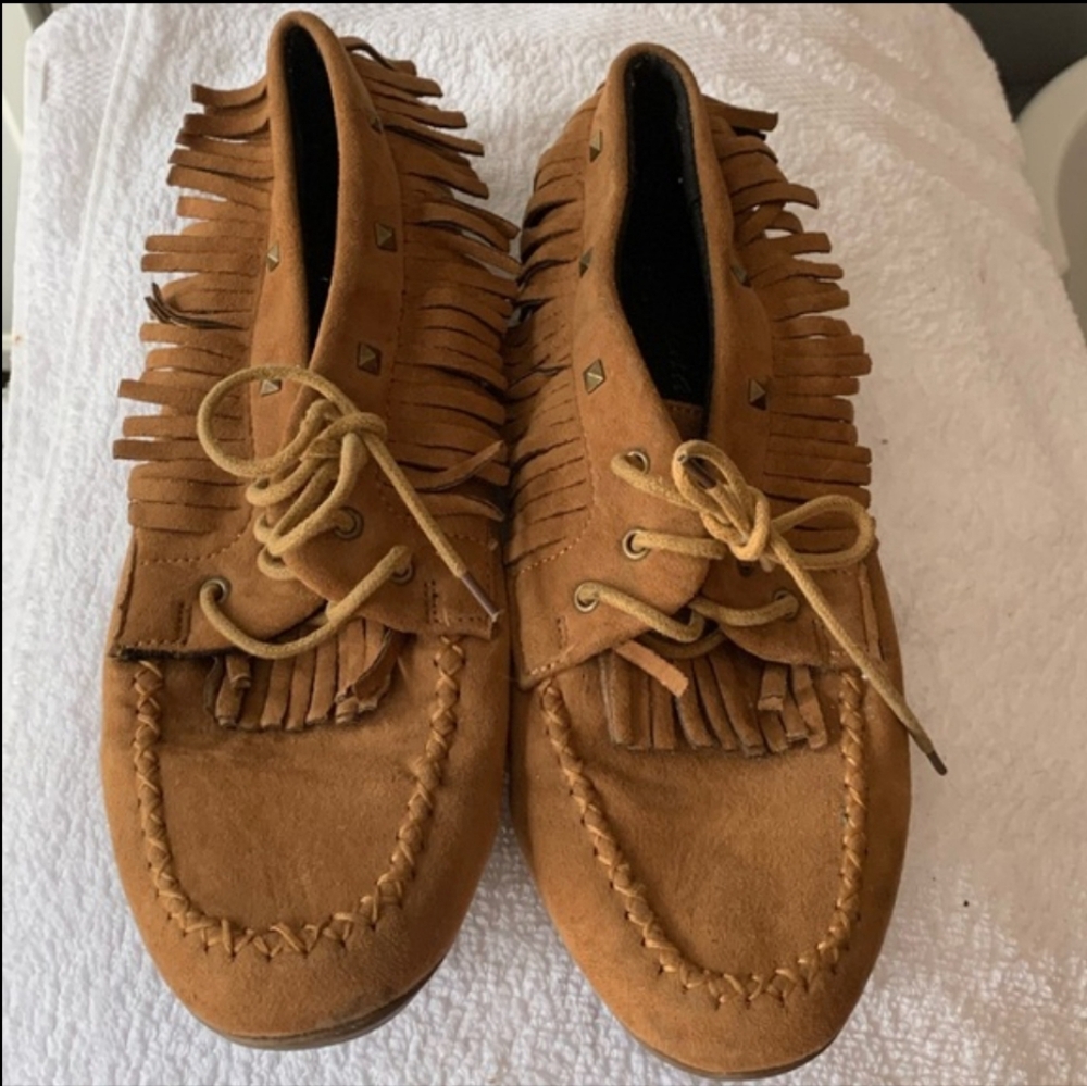 (FWP) Fringed Moccasin Shoes - Tan